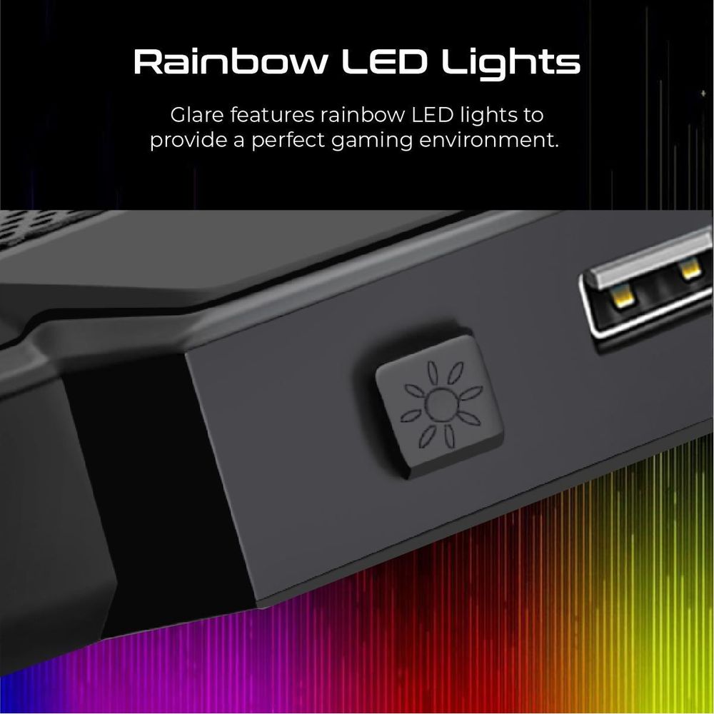 VERTUX Gaming Portable Height Adjustable Cooling Pad with Rainbow LED Lights