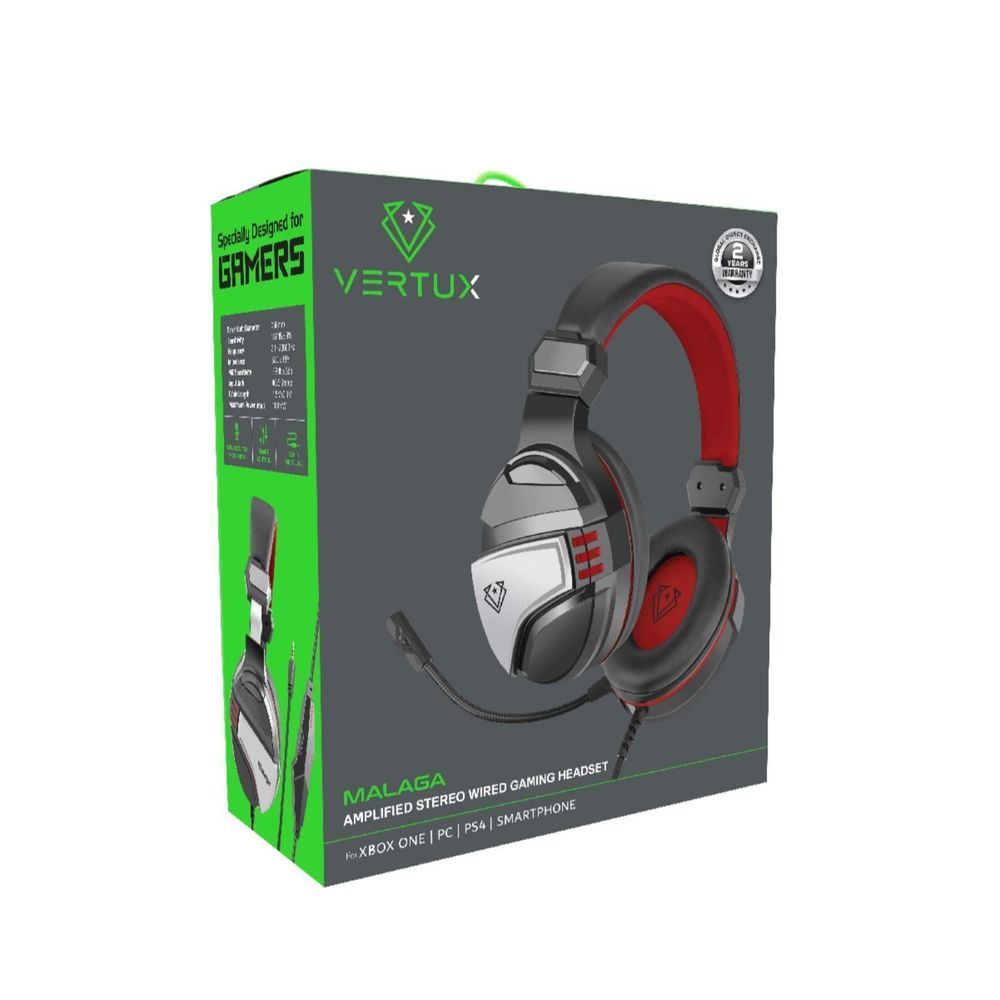 VERTUX MALAGA Gaming Amplified Stereo Wired Over-ear Headset with Mic. Colour Options