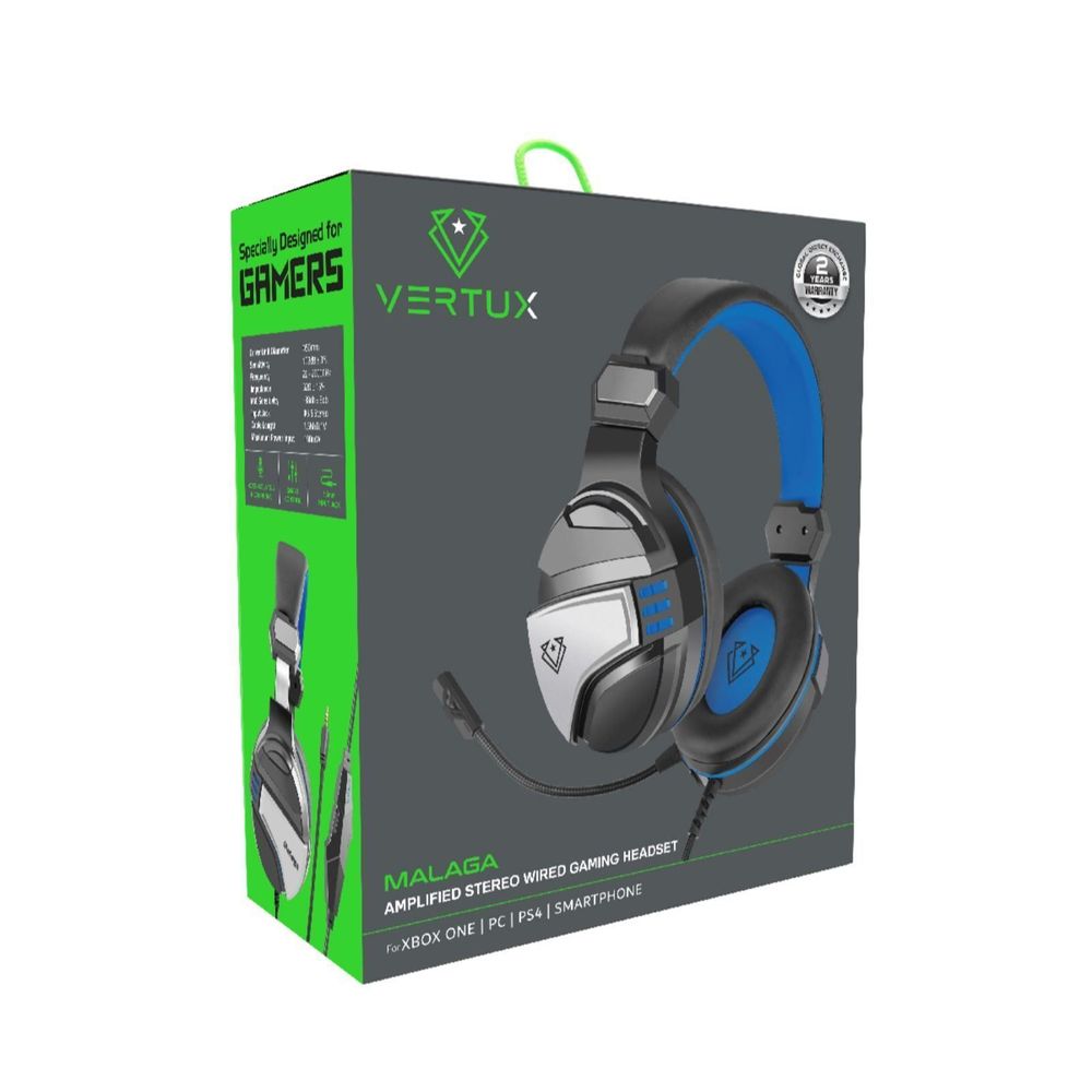 VERTUX MALAGA Gaming Amplified Stereo Wired Over-ear Headset with Mic. Colour Options