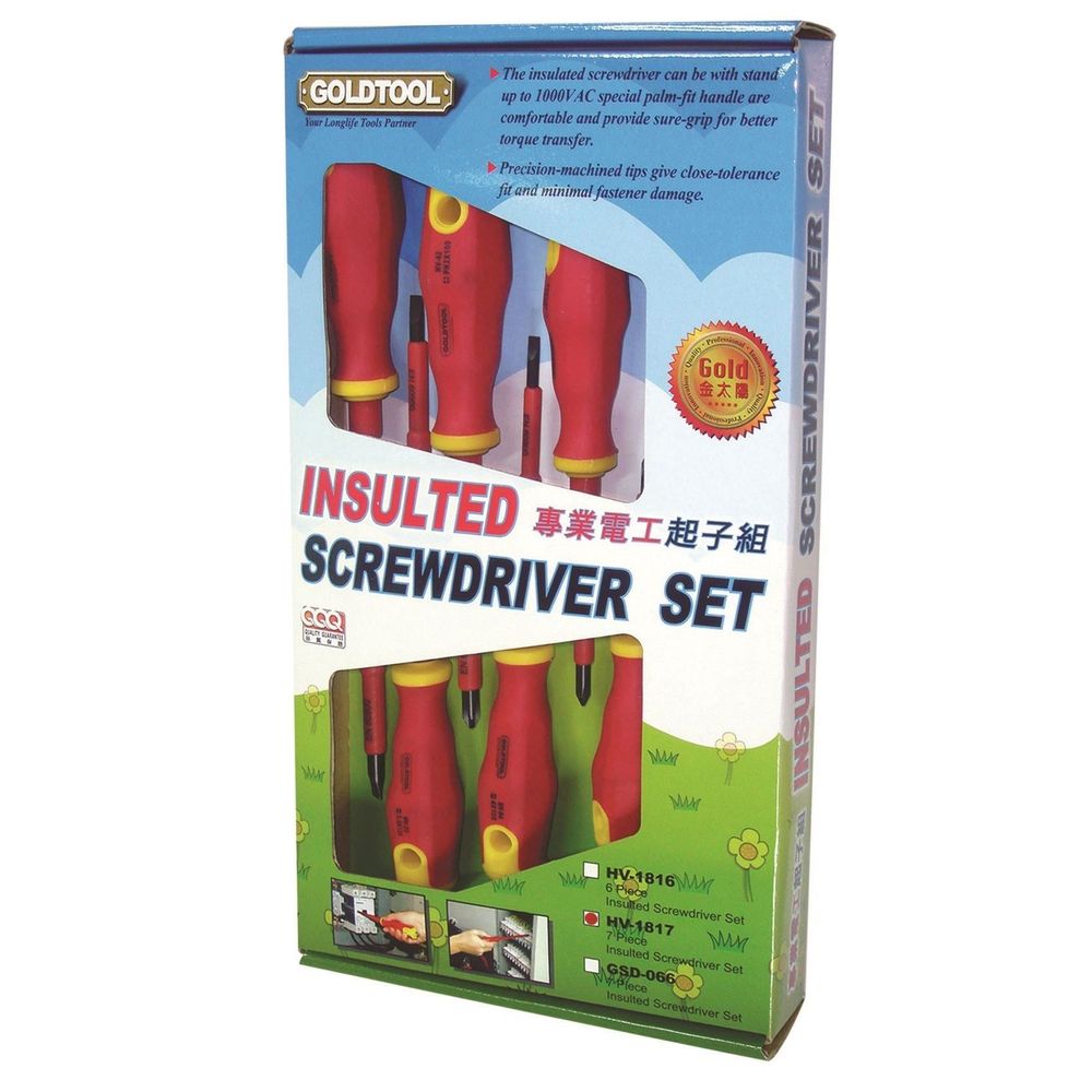 GOLDTOOL 7-Piece Electrical Insulated Screwdriver Set.