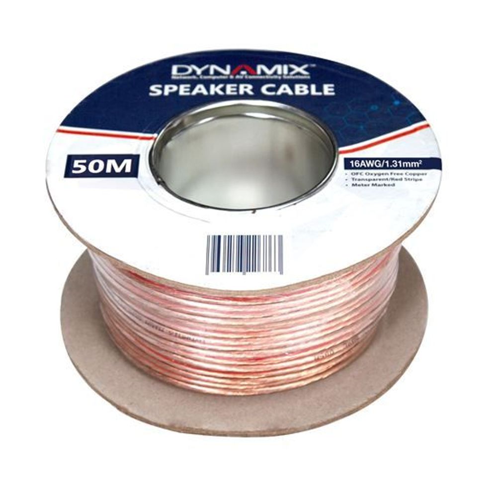 16AWG/1.31mm Speaker Cable, OFC 25/025BCx2C, Clear PVC Insulation 1.31mm Speaker Cable Clear PVC - 50m