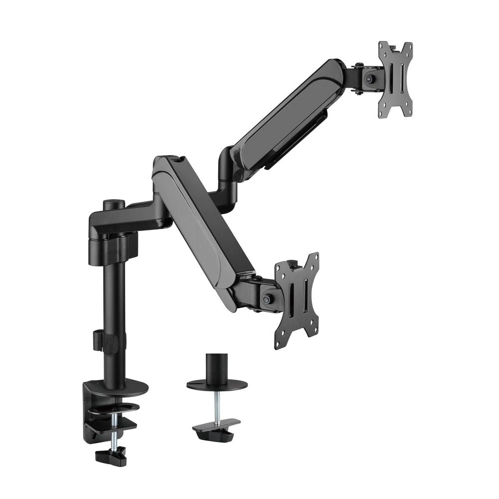 BRATECK 17"-32" Pole-Mounted Gas Spring Dual Monitor Desk Mount Bracket with Detachable VESA Plate