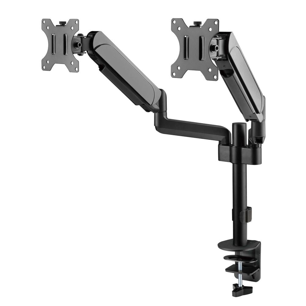 BRATECK 17"-32" Pole-Mounted Gas Spring Dual Monitor Desk Mount Bracket with Detachable VESA Plate