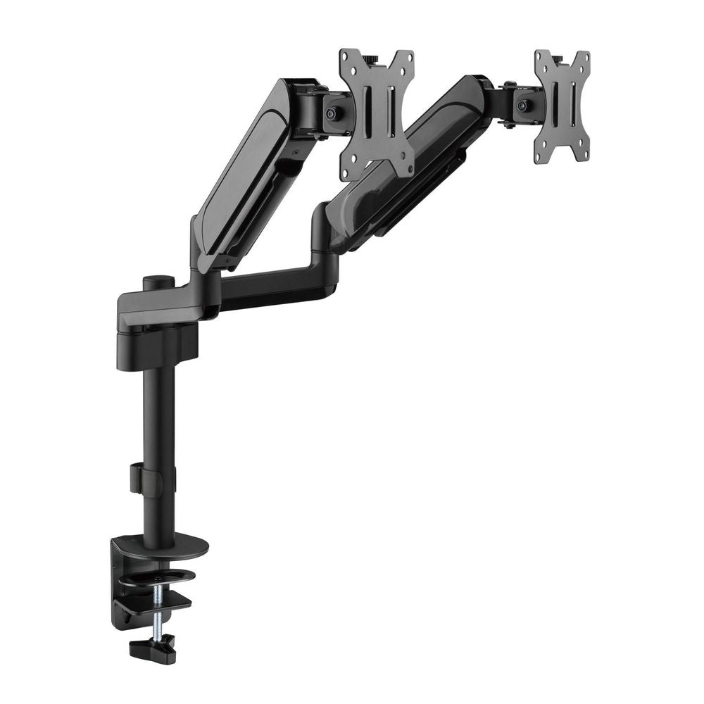 BRATECK 17"-32" Pole-Mounted Gas Spring Dual Monitor Desk Mount Bracket with Detachable VESA Plate