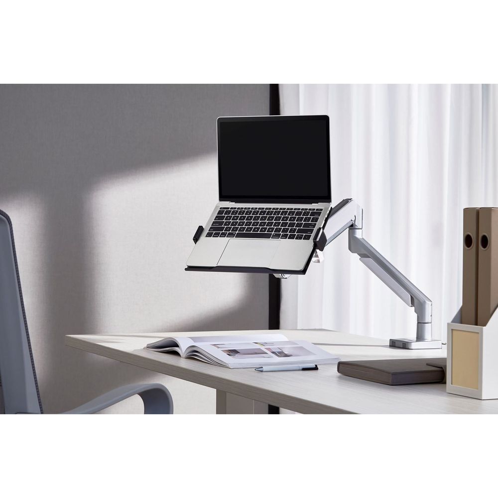BRATECK Laptop Holder for Monitor Arms. Adjustable Width to fit most Laptops. Anti-Slip Safety Edge Stopper