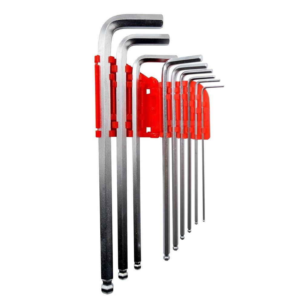 GOLDTOOL 9 Piece Ball Point Long Arm Hex Key Set. Includes: 1/16",