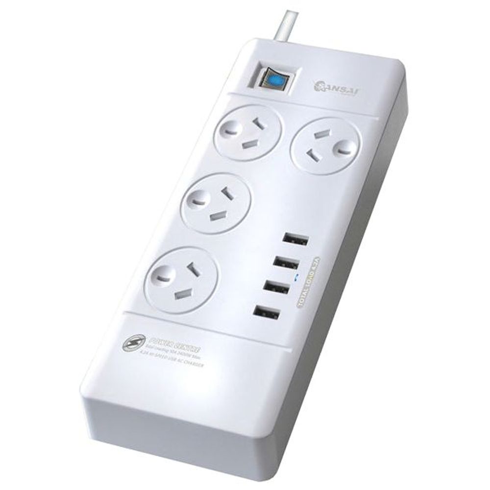 Sansai 4 Way Surge Powerboard with 4x USB Ports