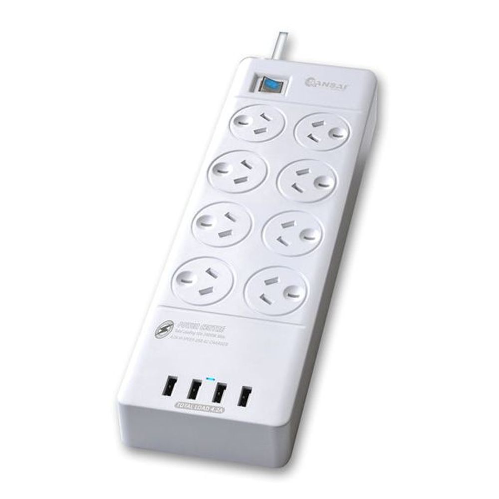 Sansai 8 Way Surge Powerboard with 4x USB Ports