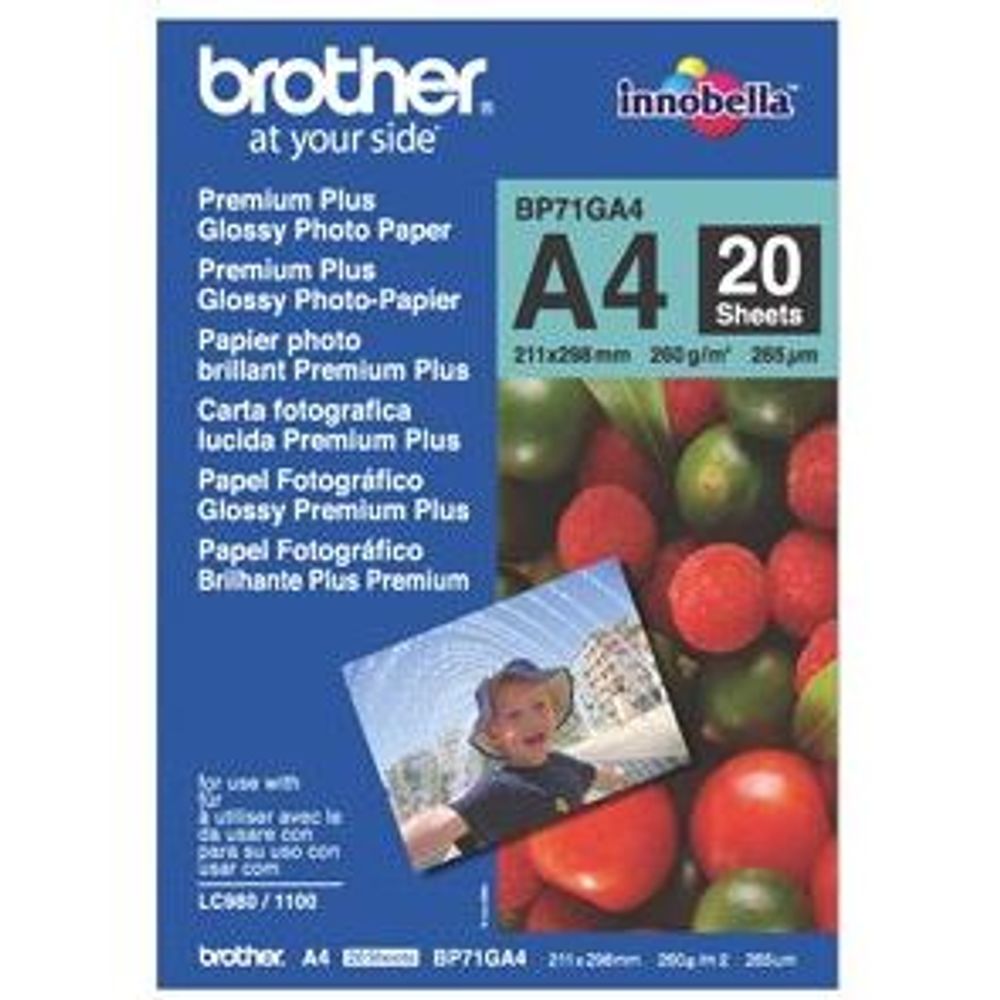 Brother BP71GA4 A4 Glossy 260GSM Inkjet Paper 20 Sheets