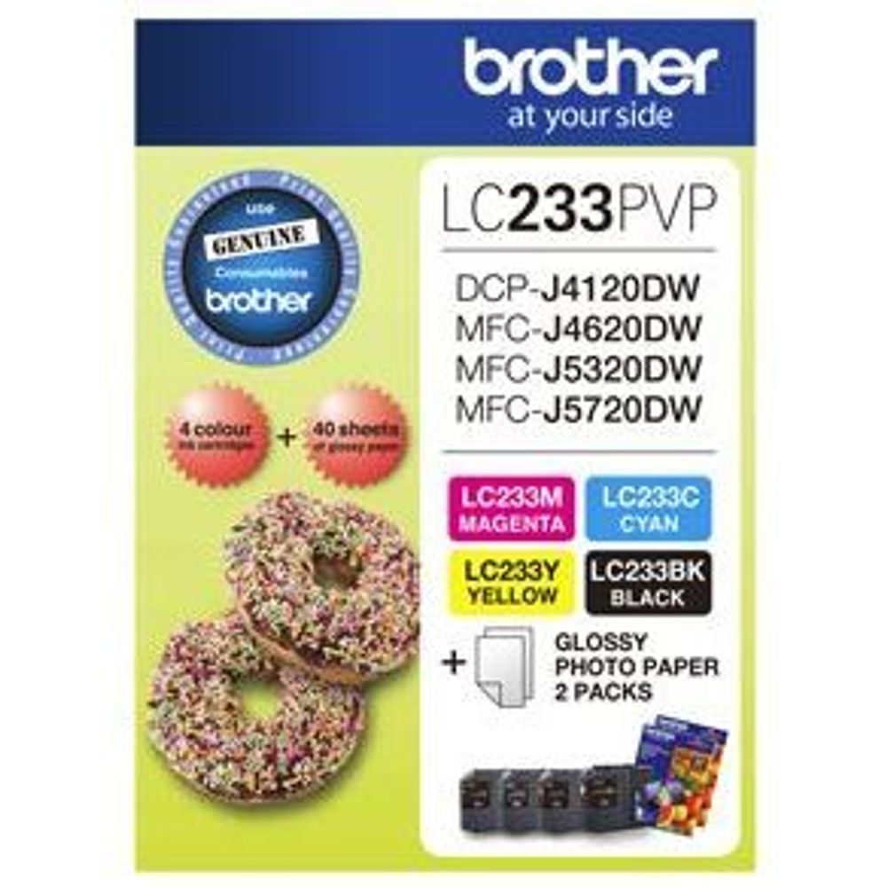 Brother LC233PVP Combo Pack with 40 Sheets of 6x4 Photo Paper