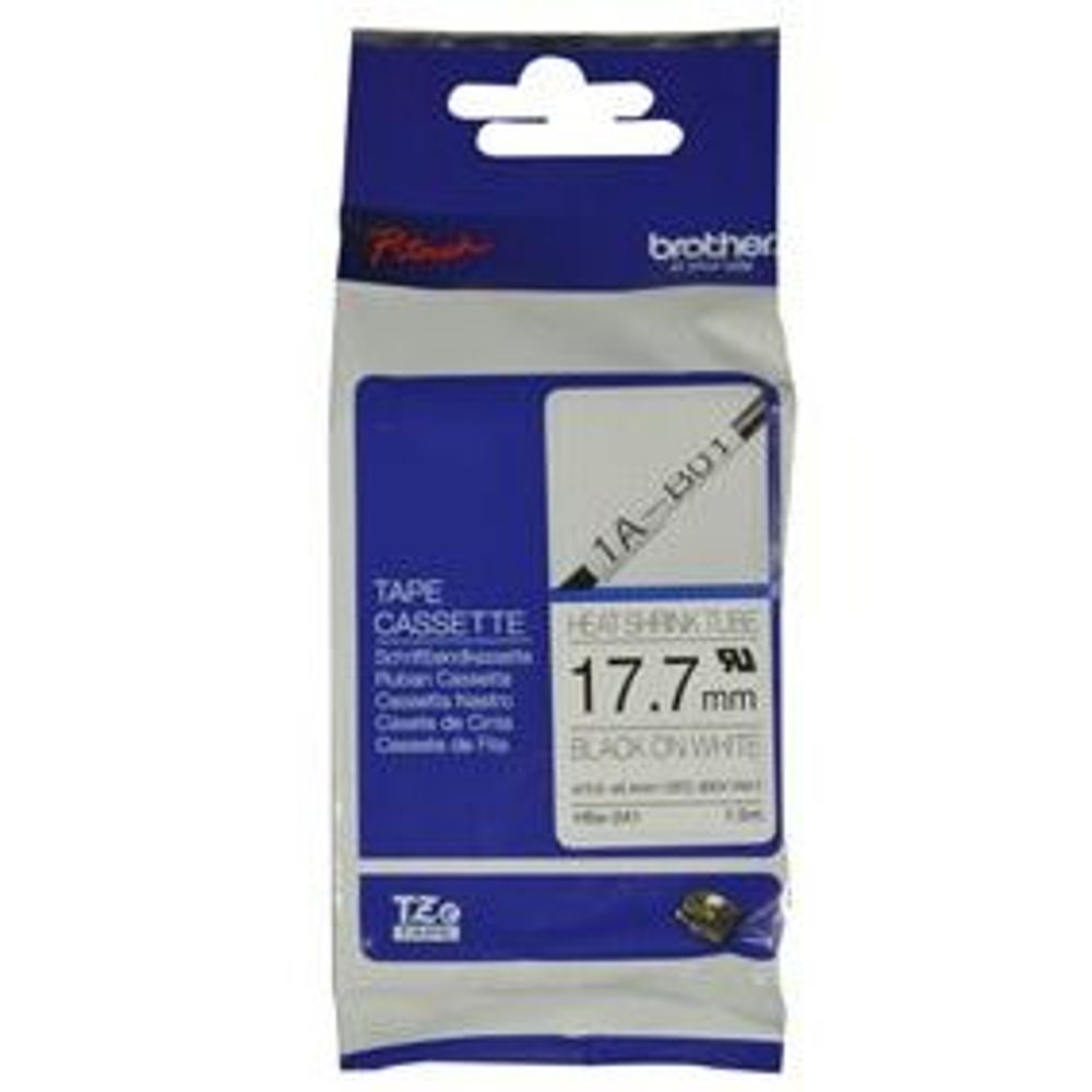 Brother HSe-241 17.7mm x 1.5m Black on White Heat Shrink Tape