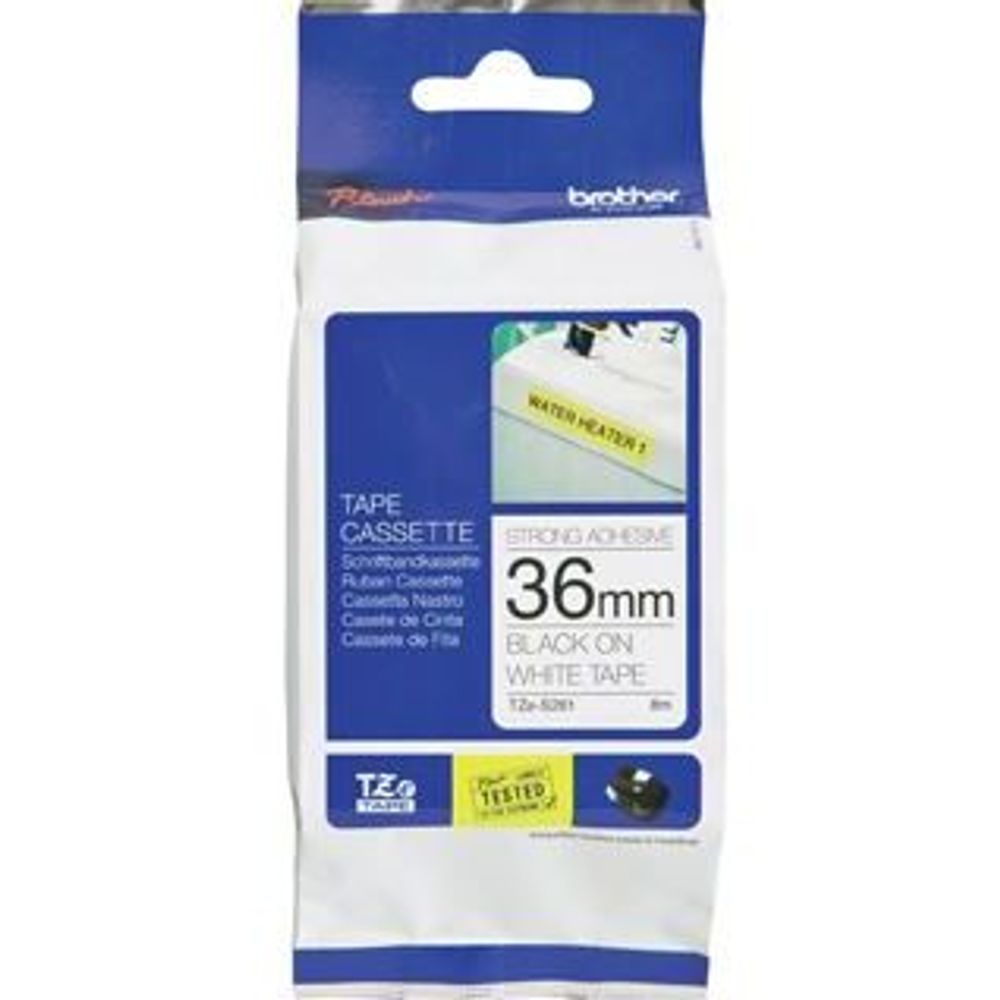 Brother TZe Extra Strength Black on White Tape 36mm x 8m