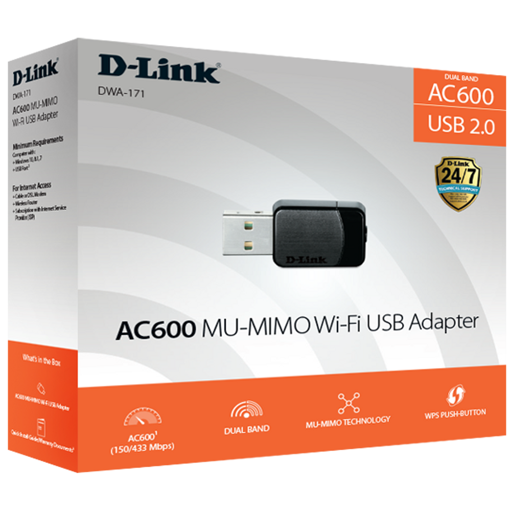 D-Link DWA-171 Wireless AC600 Dual Band MU-MIMO Nano USB Adapter