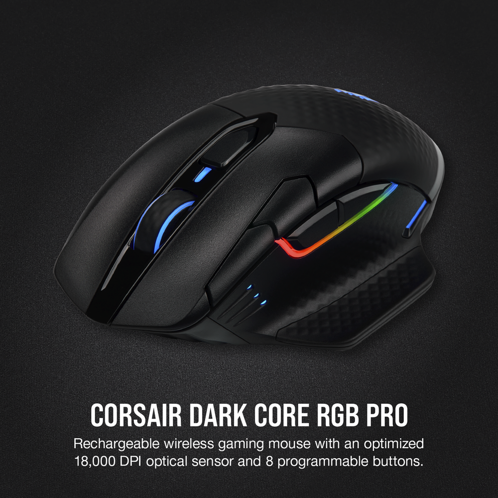 Corsair Dark Core Pro RGB 18000 DPI Optical Wired / Wireless Gaming Mouse - Black