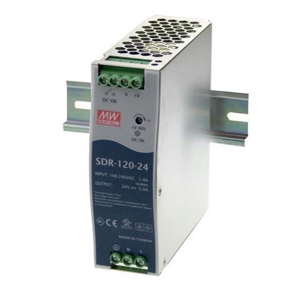 SDR-120-12 - 12VDC 10A Industrial Din Rail Mount PSU