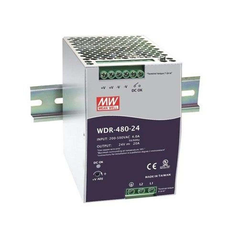 WDR-480-24 - 24VDC 20A Din Rail Mount PSU