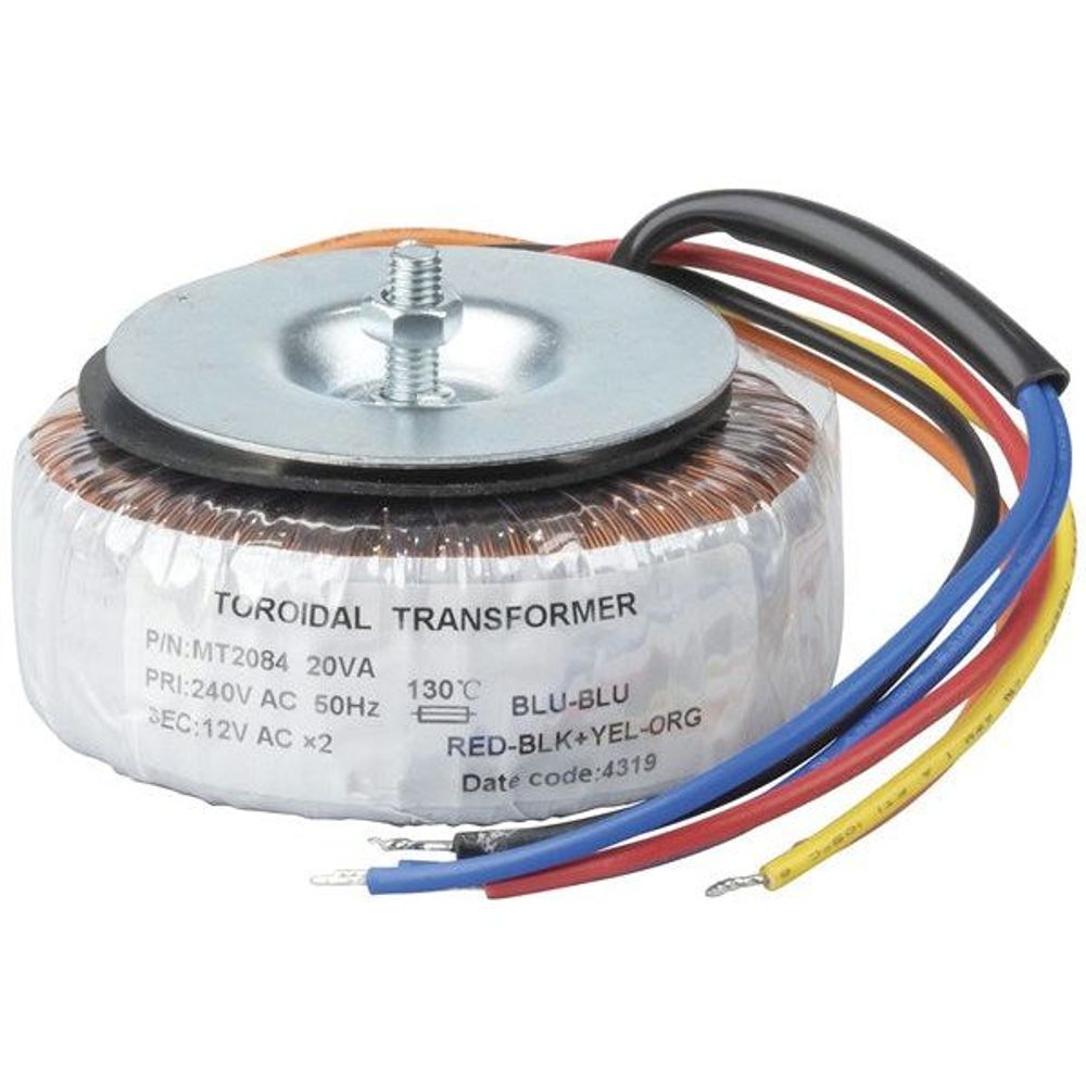 MT2084 - 12V-0-12V 20VA Toroidal Transformer - Low Profile