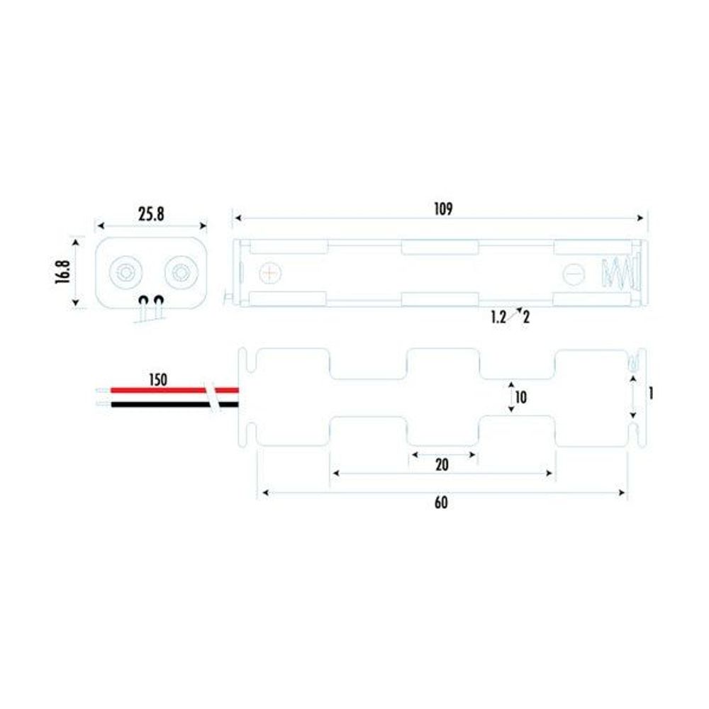 PH9204 - 4 X AA Side by Side and End to End Battery Holder