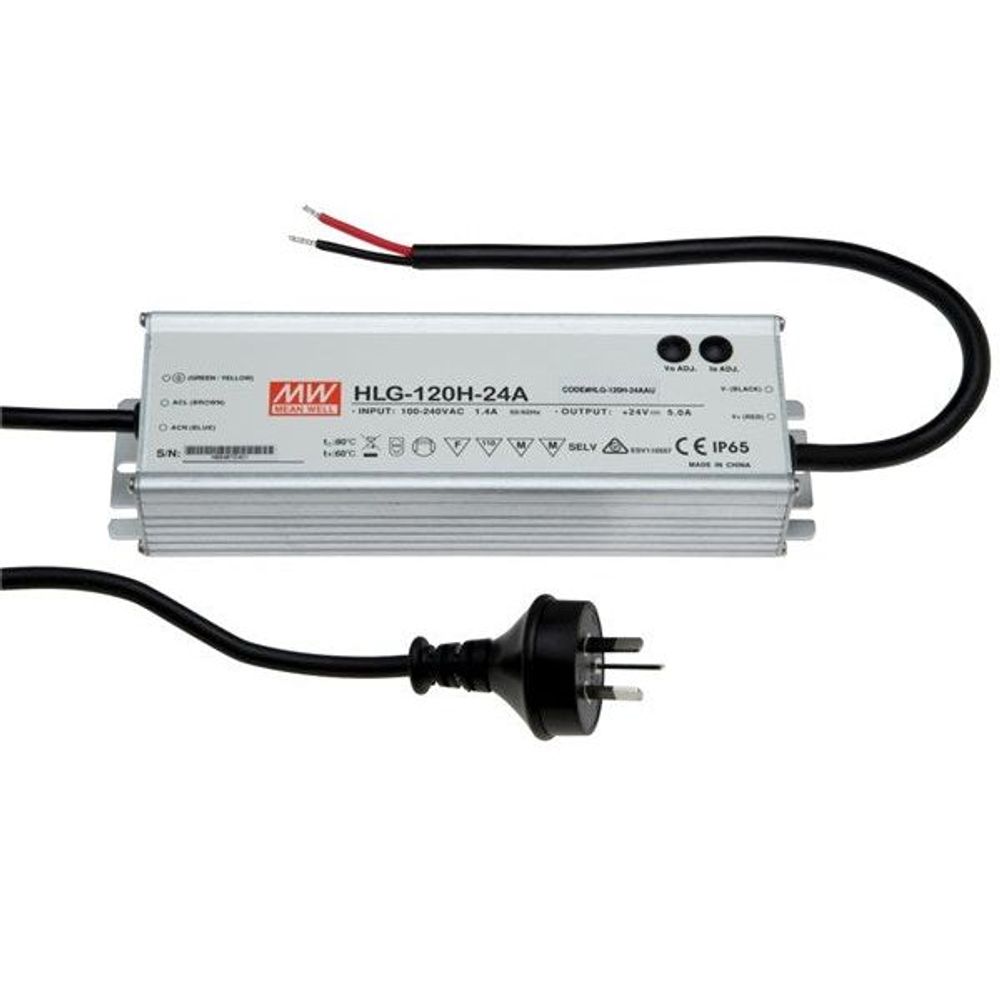 HLG-40H-24B-AU - 40W 24V 1.67A Waterproof 3-in-1 Dimmable LED Driver in Metal Case with AU Mains Plug