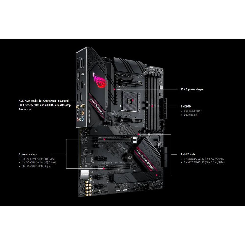 ASUS ROG STRIX B550-F Gaming WiFi Ii AMD B550 ATX PCI-E 4.0 2xm.2 Slots 6xsata 6GBps Ports WiFi 6e USB3.2 Gen 2 RGB Lighting Gaming Motherboard