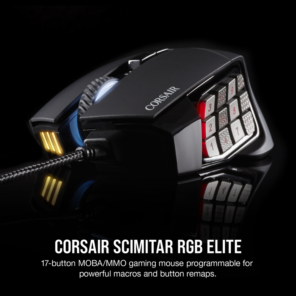 Corsair Gaming Scimitar Elite RGB 18000 DPI Moba/Mmo Optical PC Gaming Mouse - Black