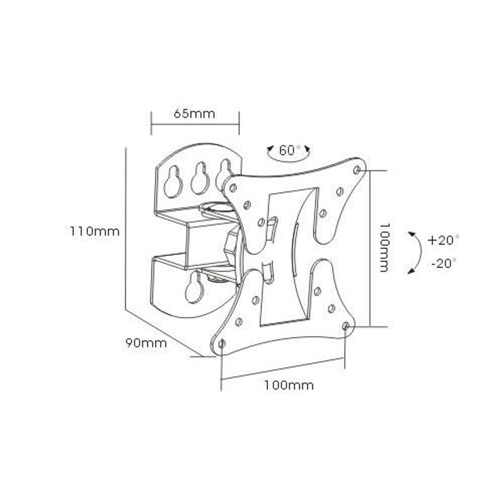 BRATECK 13''-27'' Monitor wall mount. Pivot, tilt, and swivel. Supports VESA 50x50,75x75,100x100