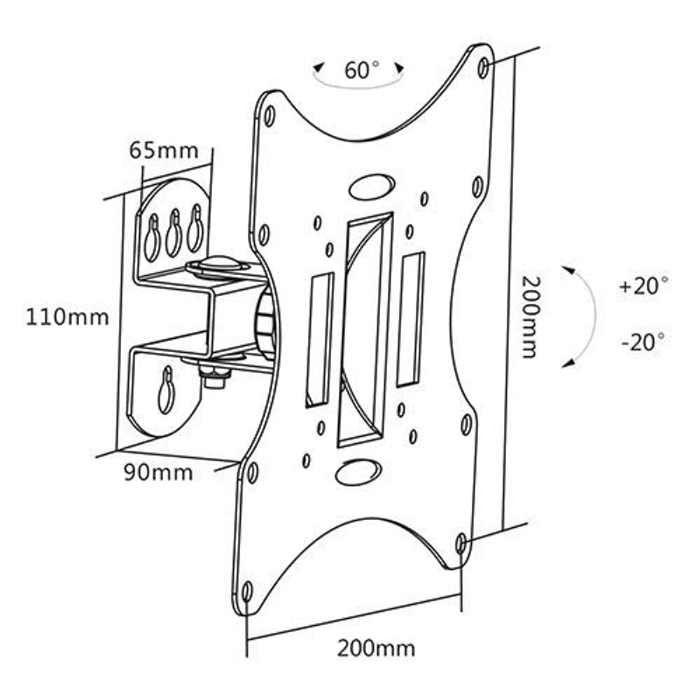 BRATECK 23''-42'' Pivoting wall mount bracket. Tilt and swivel. Supports VESA 75x75,100x100,200x100,200x200