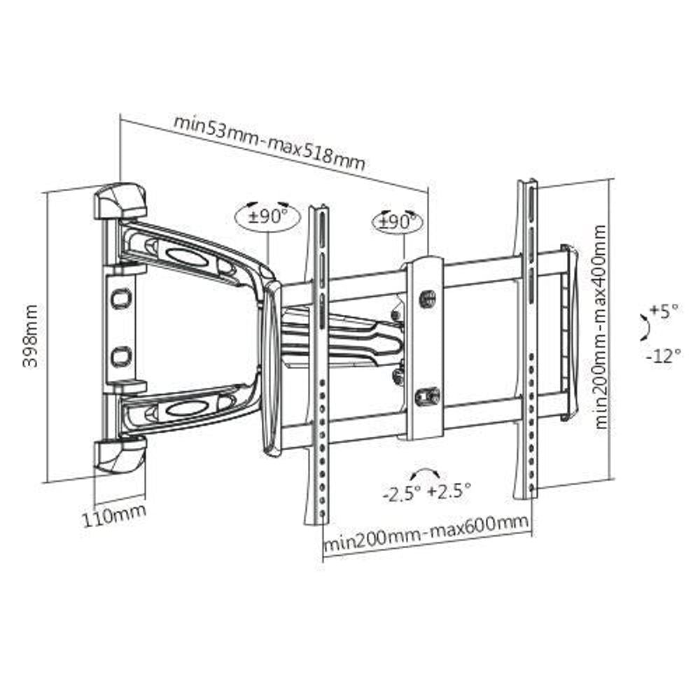 BRATECK 37''-70'' Full motion bracket Extend, tilt and swivel. VESA support up to: 600x400