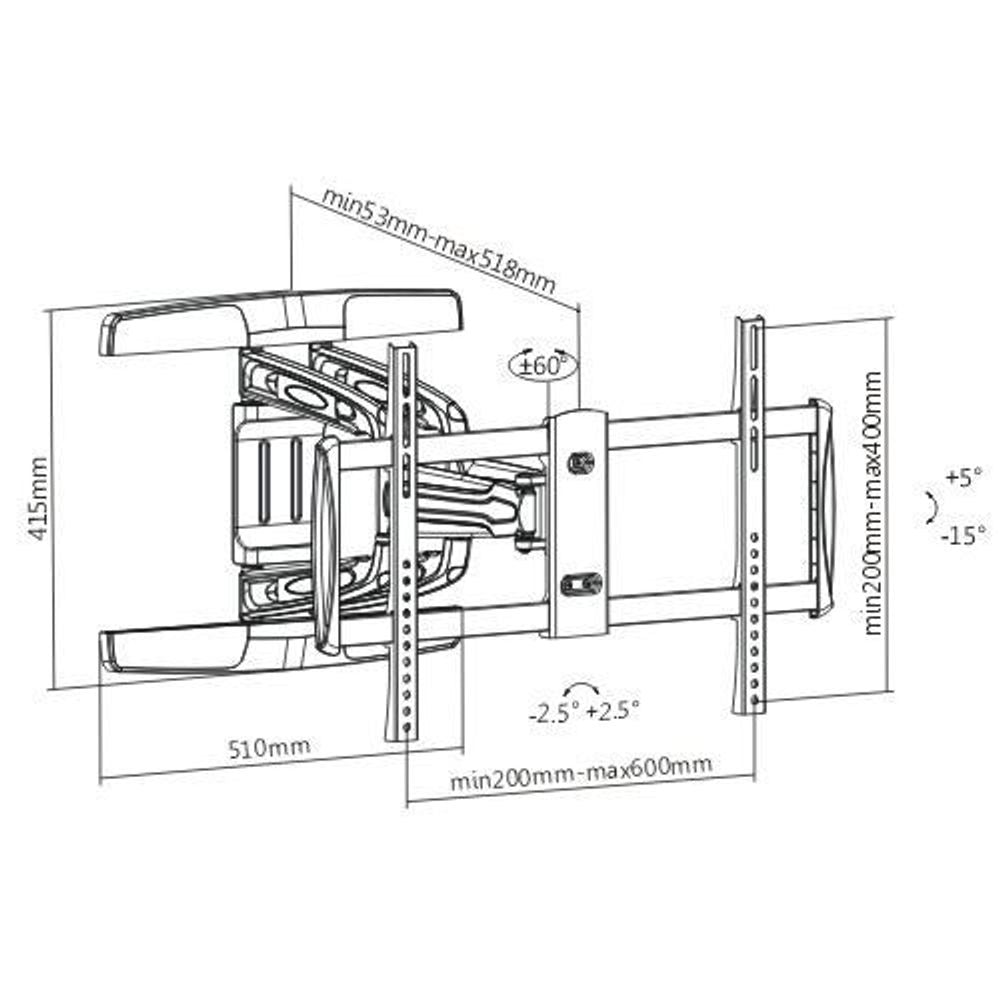 BRATECK 37''-80'' Full motion bracket Extend, tilt and swivel. VESA support up to: 600x400