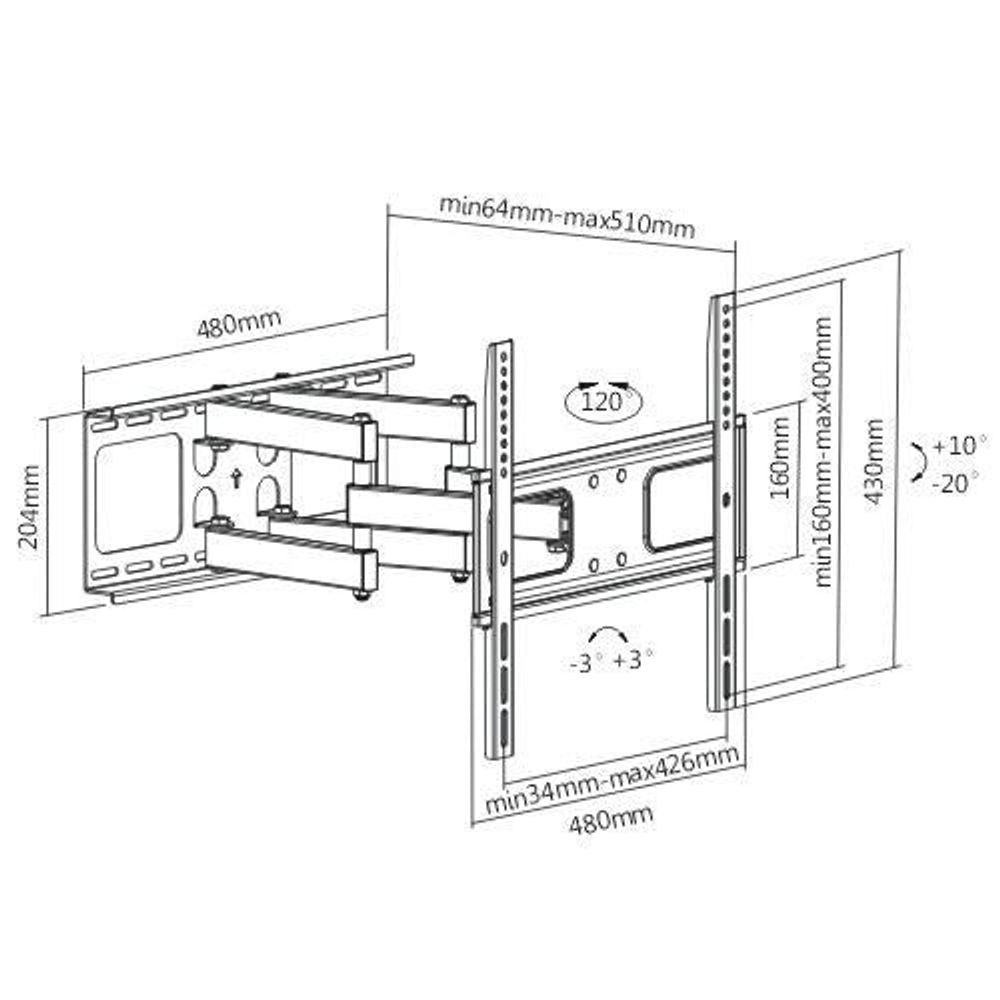 BRATECK 32''-55'' Full motion bracket Max load: 50Kgs. VESA support: 200x200,300x300,400x200,400x400