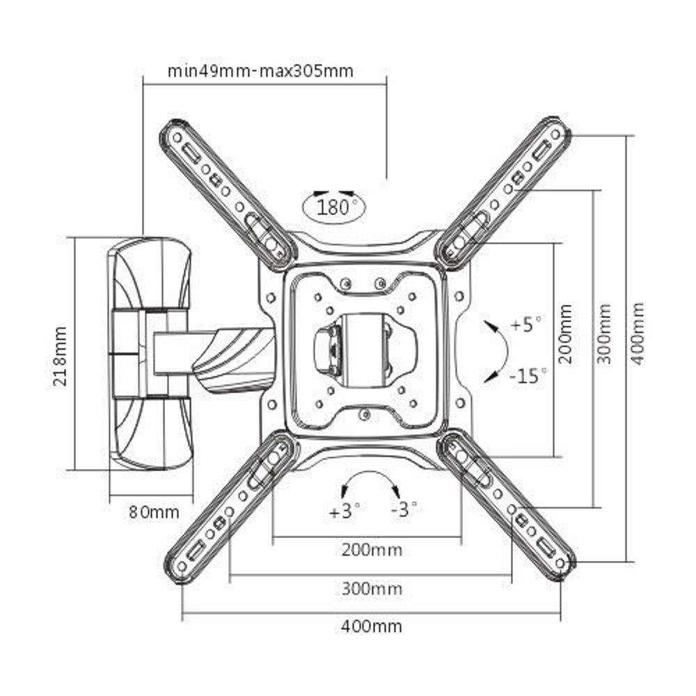 BRATECK 23''-55'' Full motion TV wall mount bracket. Extend, tilt and swivel. VESA Support up to: 400x400