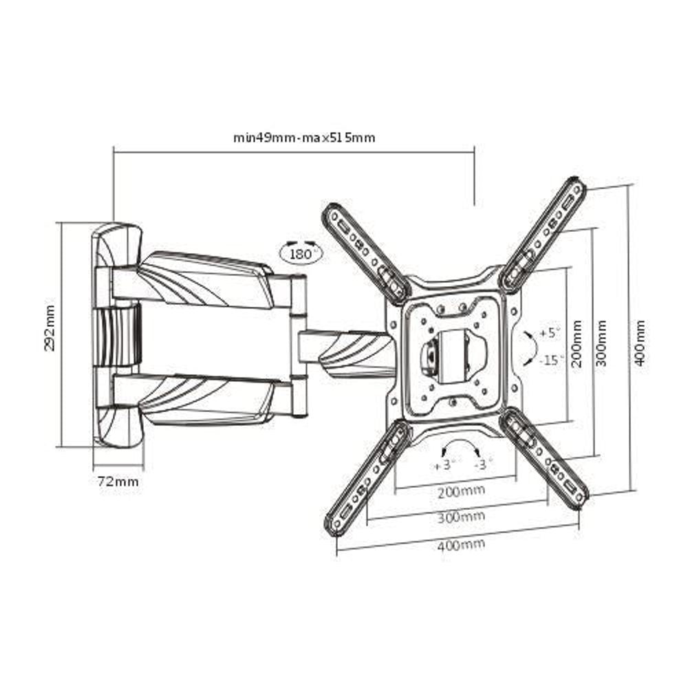 BRATECK 23''-55'' Full motion TV wall mount bracket. Extend, tilt and swivel. VESA Support up to: 400x400