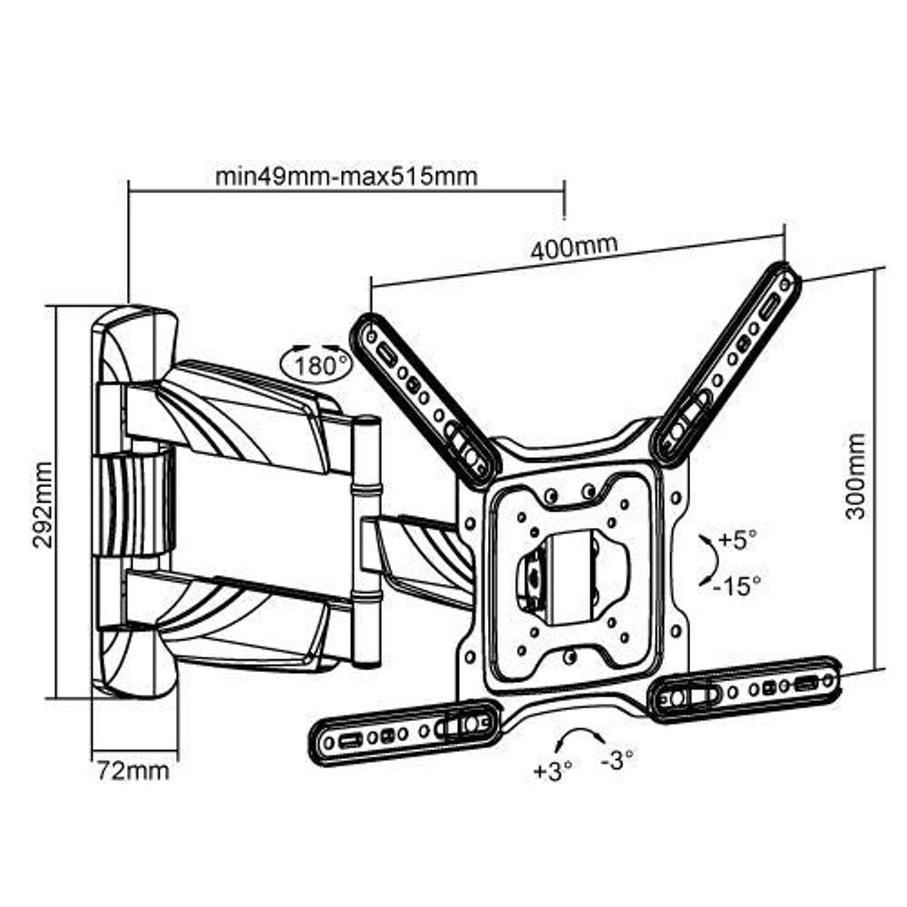 BRATECK 23''-55'' Full motion TV wall mount bracket. Extend, tilt and swivel. VESA Support up to: 400x400