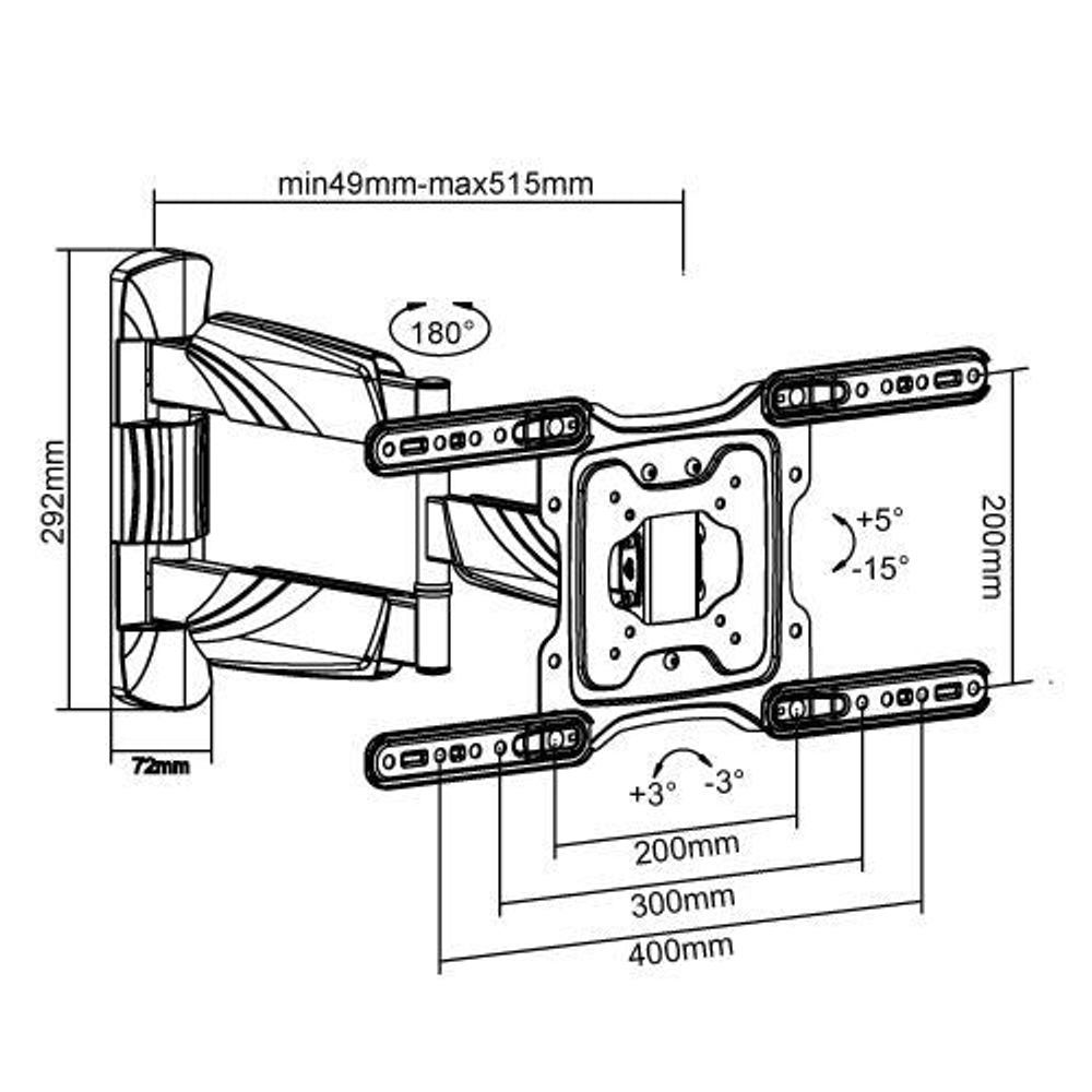 BRATECK 23''-55'' Full motion TV wall mount bracket. Extend, tilt and swivel. VESA Support up to: 400x400