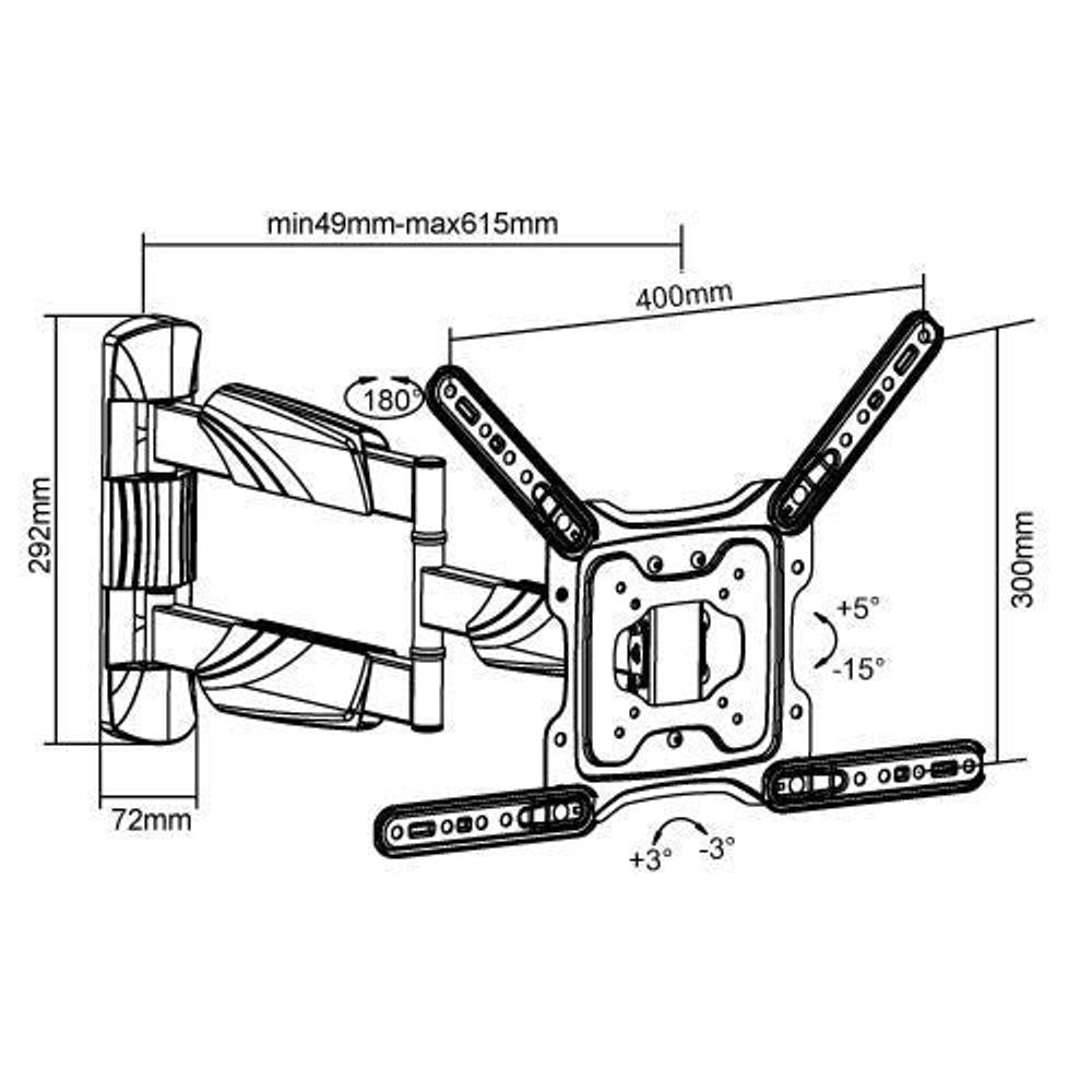 BRATECK 23''-55'' Full motion TV wall mount bracket. Extend, tilt and swivel. VESA Support up to: 400x400