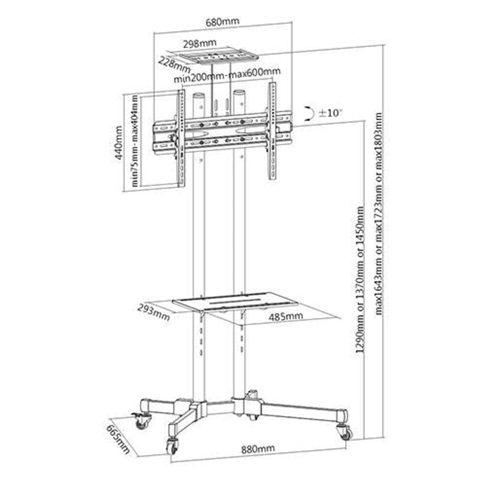 BRATECK 32''-70'' Economy TV Stand, Adjustable TV Height with Metal Shelf. Max VESA: 600x400 (70"+)