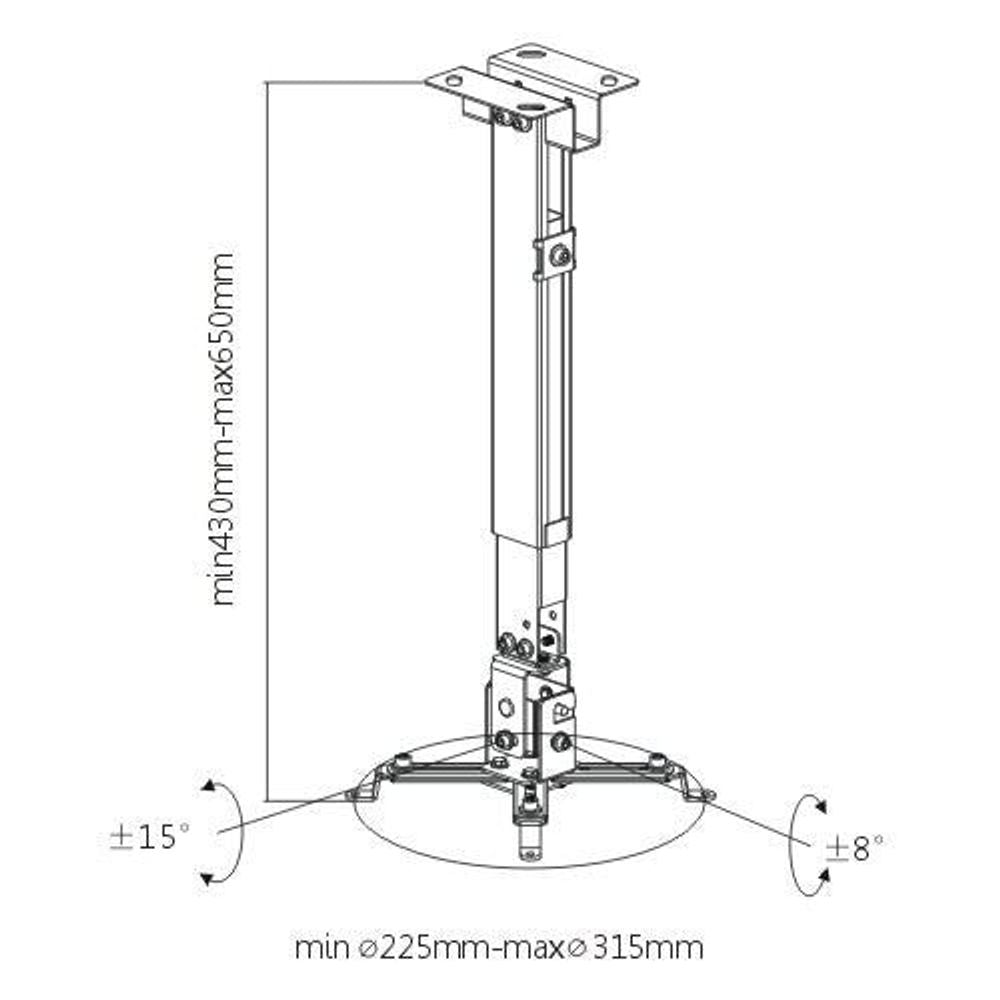 BRATECK Universal Wall & Ceiling Projector Bracket. Tilt: -15~+15, Swivel: -8~+8. Adjustable height/length 430-650mm