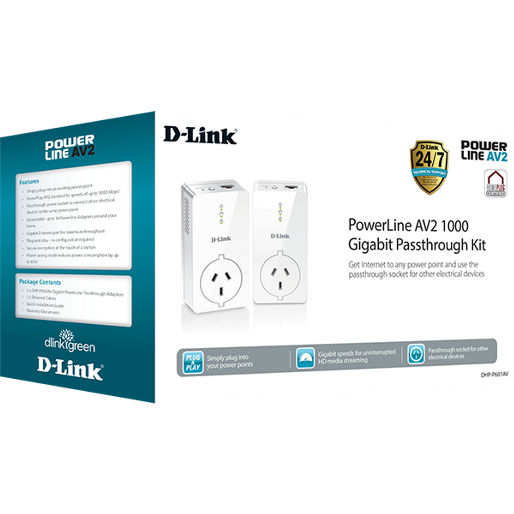 D-Link DHP-P601AV Powerline AV2 1000 Gigabit Passthrough Kit