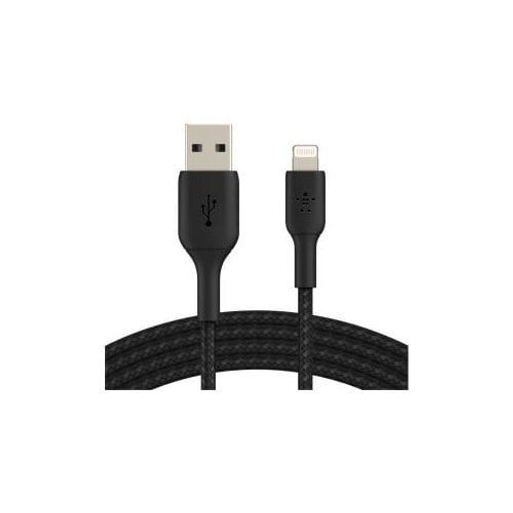 CAA002BT1MBK - Belkin Lightning/USB Data Transfer Cable - 1 m Lightning/USB Data Transfer Cable for iPhone, iPad - First End: 1 x Lightning - Male - Second End: 1 x USB Type A - Male - MFI - Black