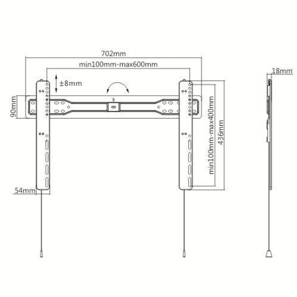 BRATECK 37''-70'' Ultra-Slim wall bracket. Max load: 35kg. VESA support up to: 600x400. Profile: 18mm