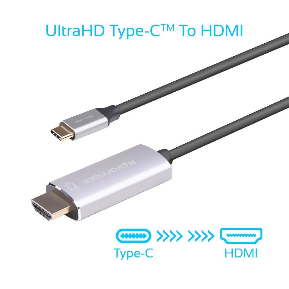 PROMATE 1.8m 4K USB-C to HDMI Cable with Gold Plated Connectors.