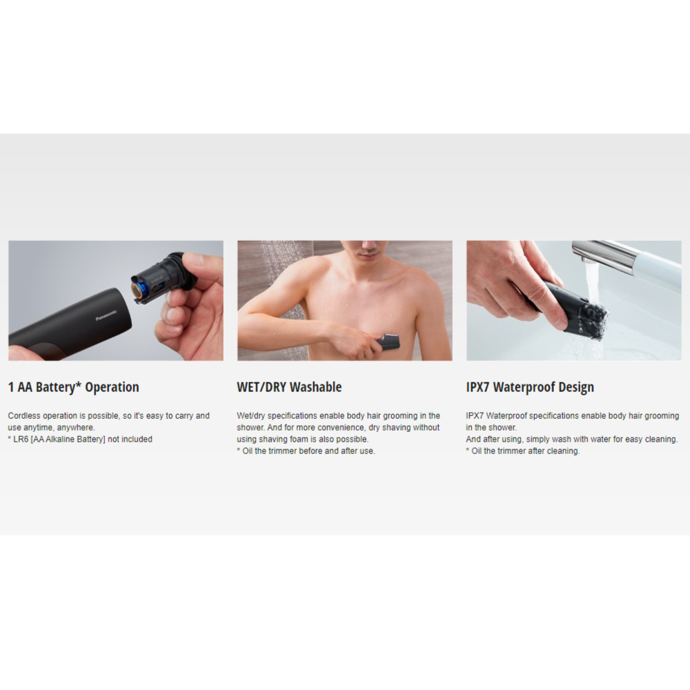 Panasonic ER-GK20-K541 Wet & Dry Battery Power Body Hair Trimmer