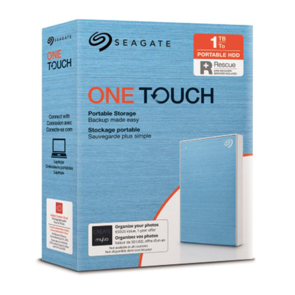 Seagate One Touch STKB1000402 - 1TB Portable Hard Drive - 2.5" External - Light Blue - USB 3.0