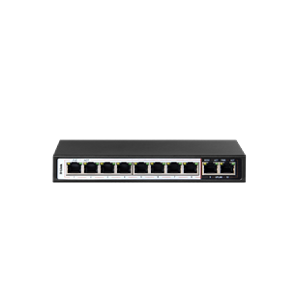 D-Link DES-F1010P-E 10-Port 10/100mbps PoE Switch with 8 Long Reach PoE Ports And 2 Uplink Ports. PoE Budget 96w.