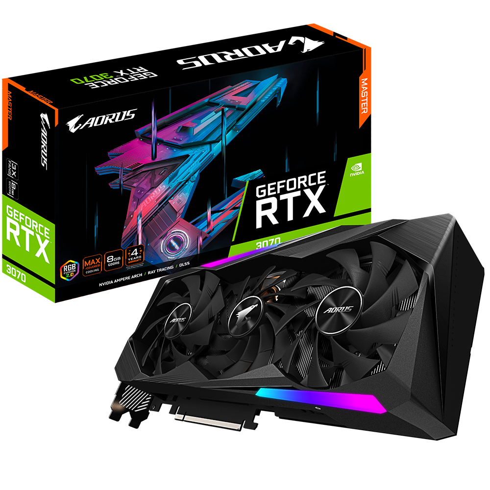 Gigabyte Geforce RTX 3070 Aorus Master 8g Rev 2.0 LHR Graphics Card, 8gb GDDR6, Displayport 1.4a X3, HDMI 2.1 X3