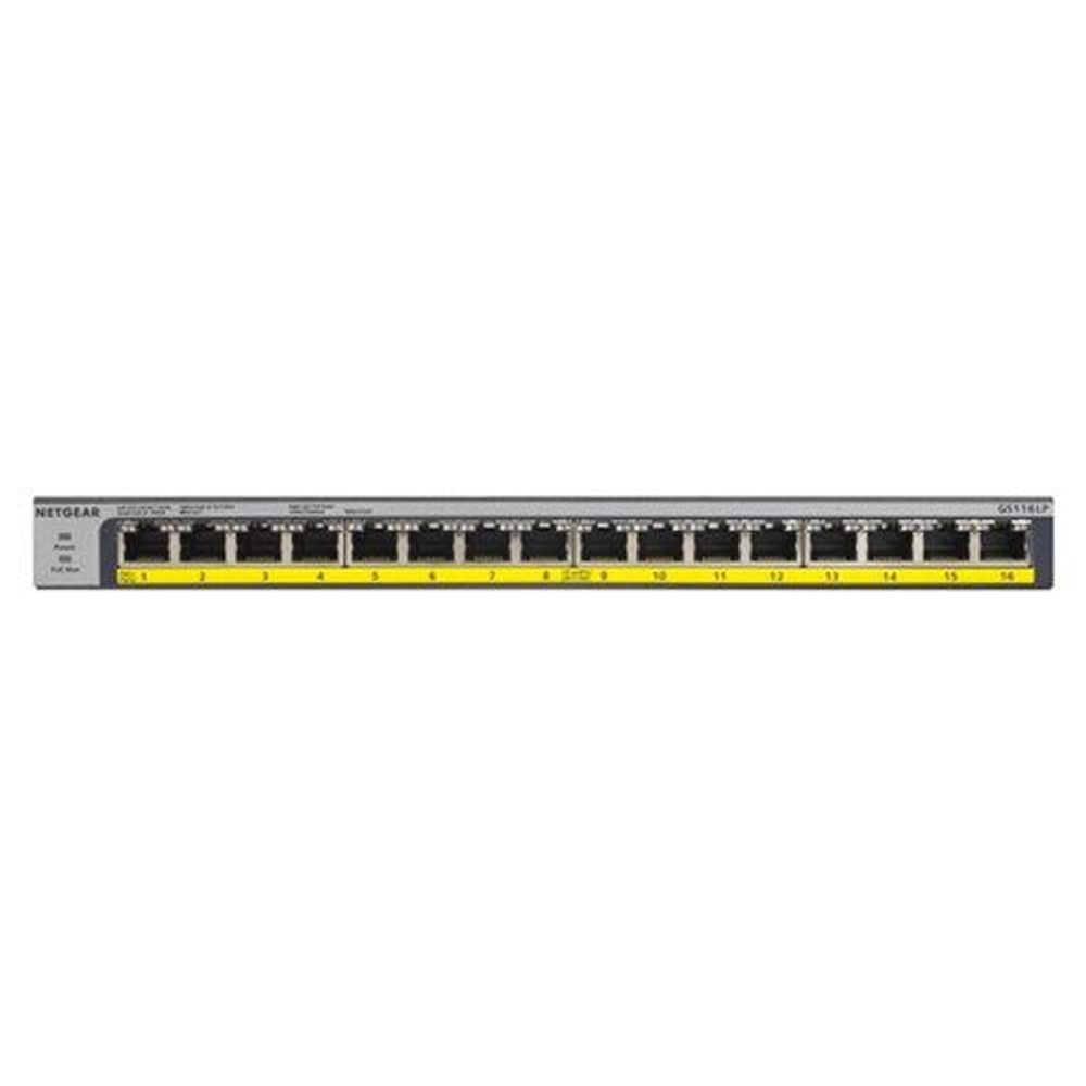 Netgear GS116LP-100AJS 16-Port PoE/PoE+ Gigabit Ethernet Unmanaged Switch - 16 Ports - Gigabit Ethernet