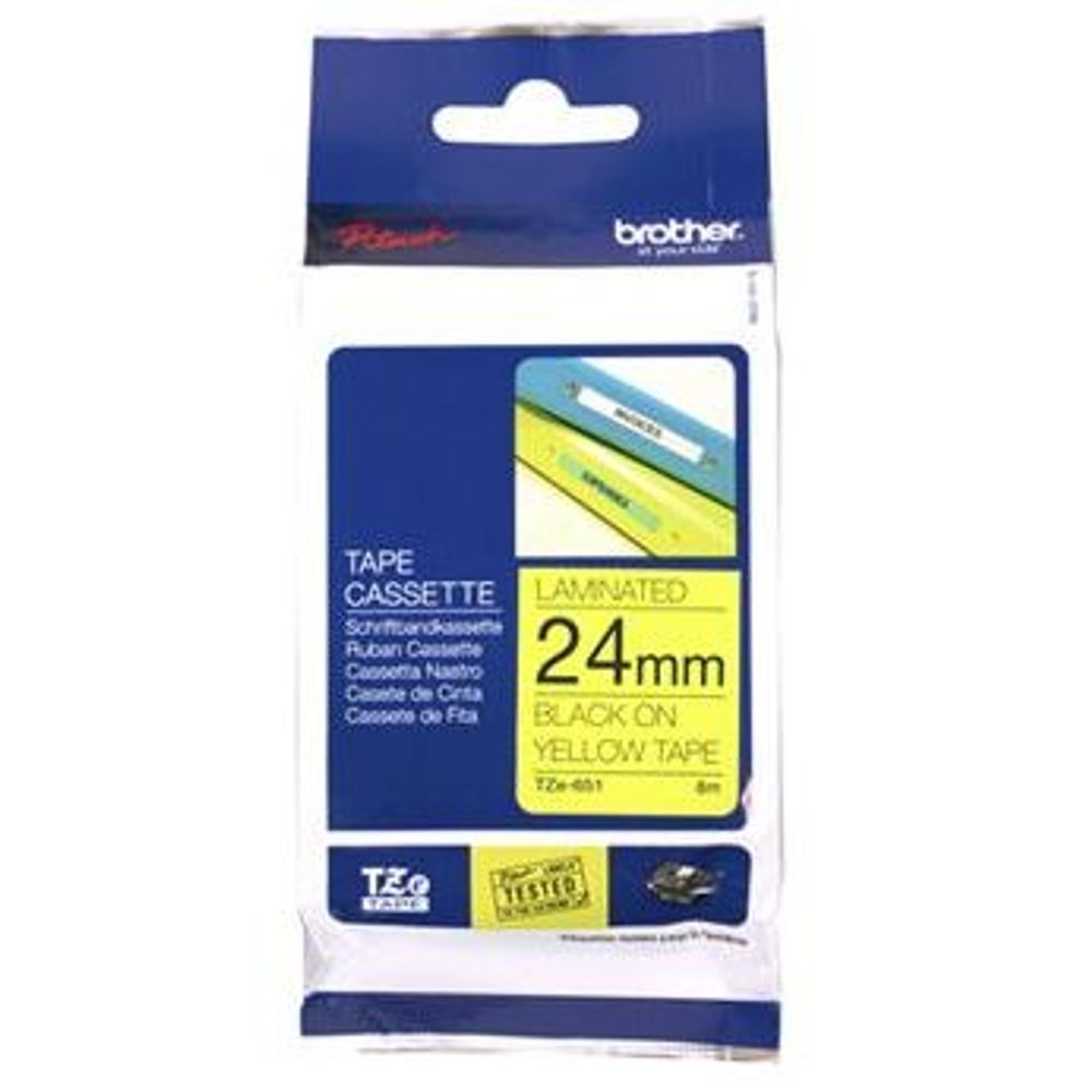 Brother TZe Black on Yellow Tape Labels 24mm x 8m